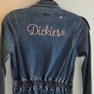 Girls Dickies Blue Denim Jumpsuit NWOT waist 12 in across. pit to pit 15 in.